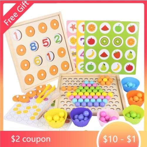 Wooden Toy Montessori Memory Chess Clip Bead Game Baby Preschool Children Learn Basic Life Skills Early Learning Educational Toy