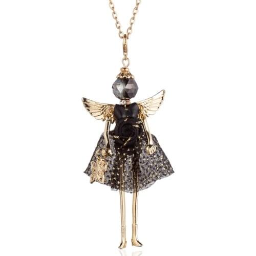 YLWHJJ Handmade Long Chain Doll Necklaces For Women Fashion Alloy Wing Black Dress Girls Kids Doll Necklace Statement Jewelry