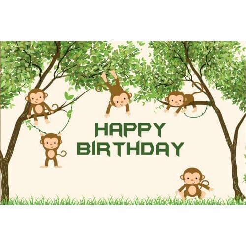 Monkey and Tree Baby Shower Backdrop Photography Background Celebration Photo Booth Studio Decor