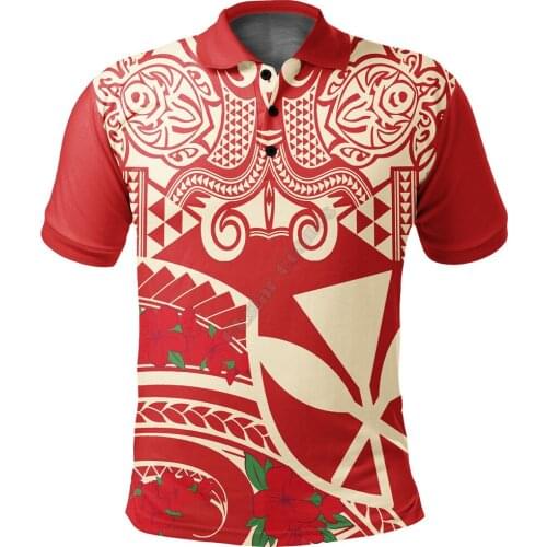 Hawaii Polo Shirt Polynesian Pattern Vintage Style Red Color 3D Printed Polo Shirt Men Women Short Sleeve Summer T-shirt