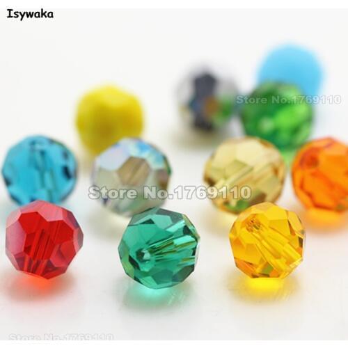 Isywaka 8mm 70Pcs Mixed Color Football Faceted Austrian crystal Beads Round Glass Loose beads accessories DIY Making