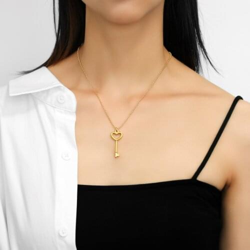 Dainty Vintage Skeleton Key Pendant Necklace, Minimalist Mini Key Necklace Silver Boho Small Pendant Gift Valentines Birthday