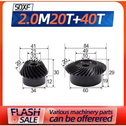 Two pieces, spiral bevel gear 2M20T+40T, precision spiral bevel gear, need to be processed and fixed by yourself