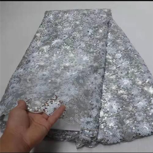 African Handcut Organza Lace Fabric With silvery Sequins Embroidery Tulle Voile Lace Fabric Hot Sale Organza Lace With Sequins