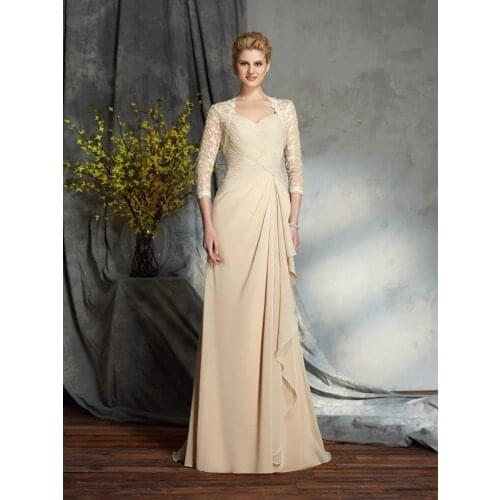 With Jacket Mother Of The Bride Dresses A-line Spaghetti Straps 3/4 Sleeves Lace Long Groom Mother Dresses For Wedding