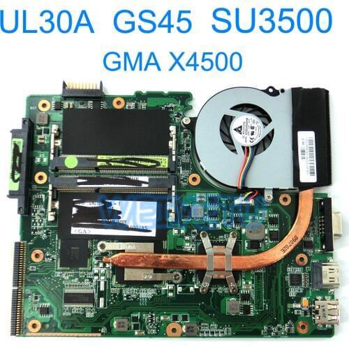 UL30A GS45 With SU3500U CPU Motherboard for ASUS UL30A UL30 Laptop Mainboard W/ GMA X4500 GPU With CPU Fan Rev 2.0 100% Tested