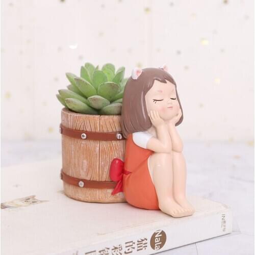 Cute Cartoon Girl Flowerpot Plant Pot Flower Planter Home Garden Mini Bonsai Cactus Flower Pot Home Decor