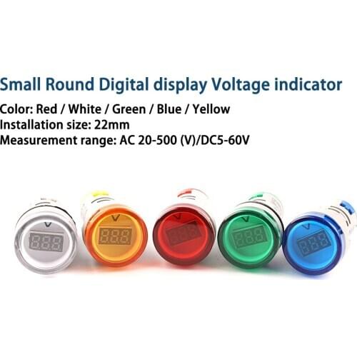 Mini Round Digital Voltmeter 22mm AC20-500V/DC5-60V Range Voltage Tester Meter Monitor Indicator Signal Light LED ac Voltage Met