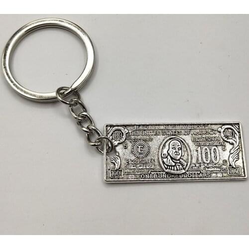 Fashion Hot Charm Tibet Silver 100 Dollar Bill Keychain, Charm Key Chain With Jewelry, Men Jewelry Car Key Chain Gift