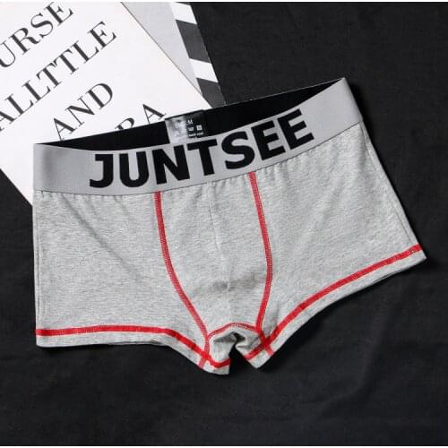 JUNTSEE Junxi Mens Underwear Lycra Cotton Mid-waist Boxer Fashion Youth Leisure Four-legged Short Pants jockstrap swimwear men