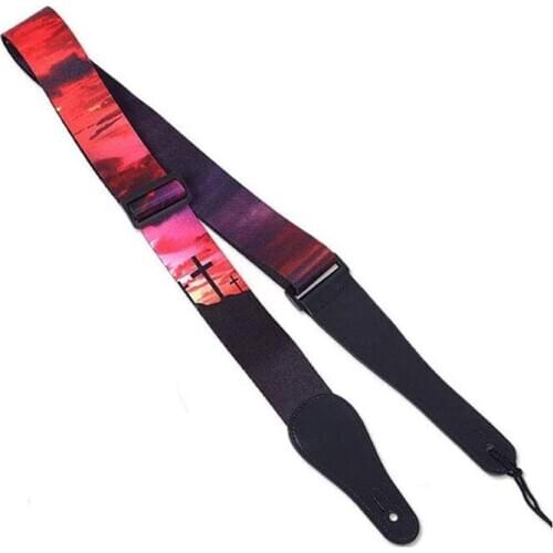 Soft Acoustic Vintage Guitar Strap Adjustable Printing Belt for Classical Electric Guitars Bass Ukulele Strap with Leather Ends