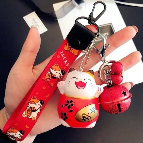 New Cartoon Lucky Cat Keychain Women Cat Car Key Ring Charm Bag Pendant Key Chain Gift Accessories