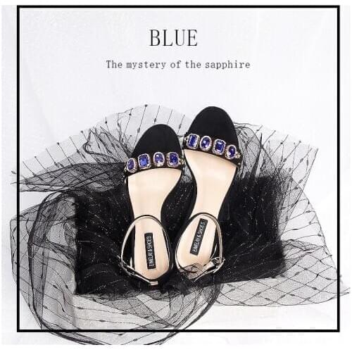 New Simple Black Chunky Heel Casual Shoes European American Crystal Light Luxury Punk Semi-High Heeled Open Toe Womens Sandals