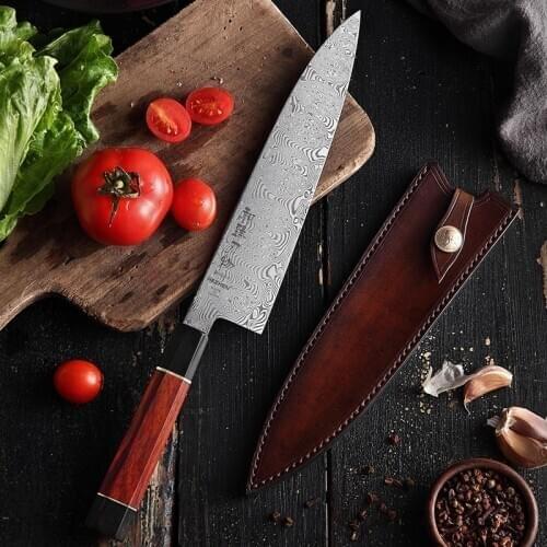 HEZHEN 210mm Gyuto Knife 110 Layers Damascus Steel Chef Slicer Meat Santoku Cleaver Tool Premium Rosewood+Buffalo Horn Handle