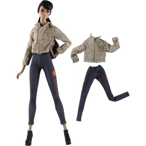 1set Clothes For Barbie Doll Khaki Coat & Trousers Pants Fashion Outfits For Barbie Dollhouse 1/6 Doll Accessories Kids Toy