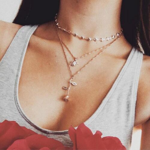 Gold color Choker Necklace for women 3 layers heart Pendant Chain Necklaces & Pendants Lace velvet chokers Fashion Jewelry