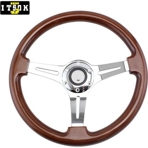 14 Inch Real Wood Steering Wheel 350MM Universal Vintage Classic Wooden Nostalgia Luxury Silver Chrome 3 Spokes 14" For Car