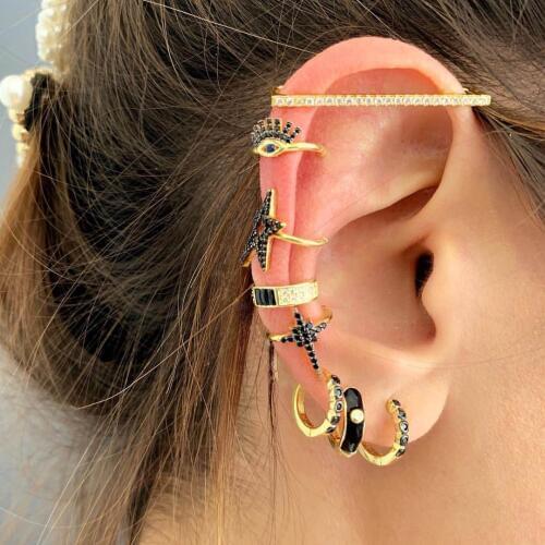 No piercing earring Gold filled black cz star Design EAR cuff stunning women girl clip on earring 1 piece delicate earring clip