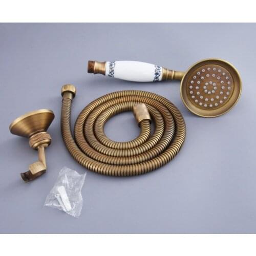 HotelSpa Antique Brass 59" Extra Long Flexible Tube Stretchable Hose & Ceramic Hand Spray Shower Head + Adjustable Holder Dhh117