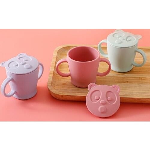 140ml Baby Feeding Handle Cups Cartoon Drinking Water Silicone Cups with Lid UNBreak Cup for Toddlers Vaso Silicona Bebe