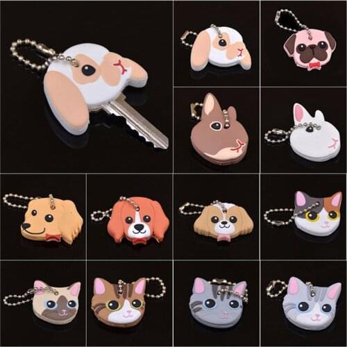 Silicone Puppy Pug Cat Rabbit Key Cover Cap Keychain Key Ring PVC Key Case Gift Keychain