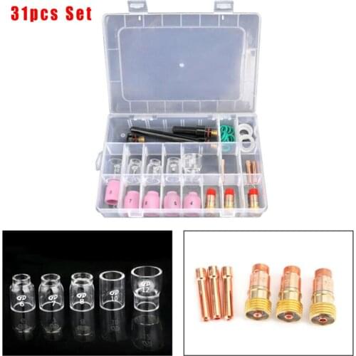 31 Pcs TIG Welding Torch Stubby Gas Lens # 12 Pyrex Glass Cup Kit For WP17 WP18 WP26 Glass Cup Spares Kit Welding Accessories