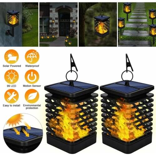 Outdoor LED Flickering Flame Lawn Light Home Garden Waterproof Torch Wall Light Hanging Solar Powered Flame Decoration Lamp
