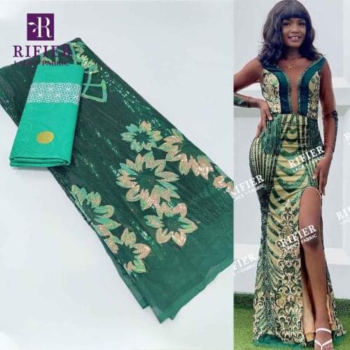 Green Unique French Net Lace Modern Ankara Ghana Sequins Net Tulle Fabric Traditional Wedding Dresses Bazin Riche Lace Fabric
