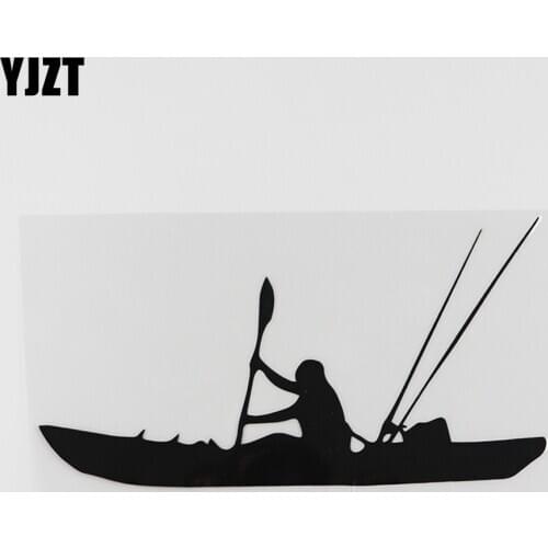 YJZT 16.3CMX8.6CM Fishing Kayak Fisherman Decal Vinyl Car Sticker Black/Silver 8A-0850