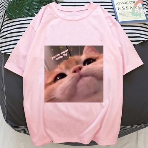 Summer 2021 Pink Kpop Blouse Women Kawaii Cute Cat Love Blouses Harajuku Short Sleeve Streetwear Blusas Casual Women Tops
