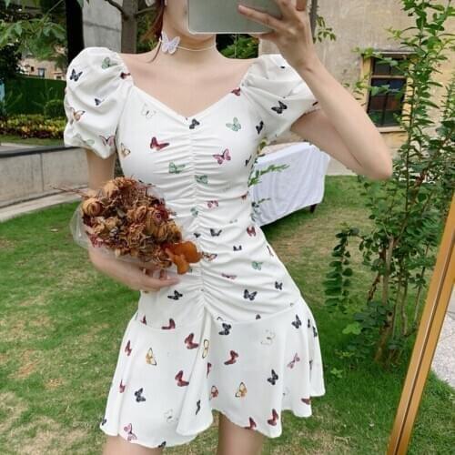Women Sexy Dress Butterfly Print Short Sleeve Stretchy Package Hip Dress Femme Clubwear Patry Vestidos Dresses