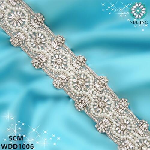 10 yards ) Wholesale wedding pearl crystal rhinestone applique bridal beaded trim iron on for wedding dress WDD1006 WDD