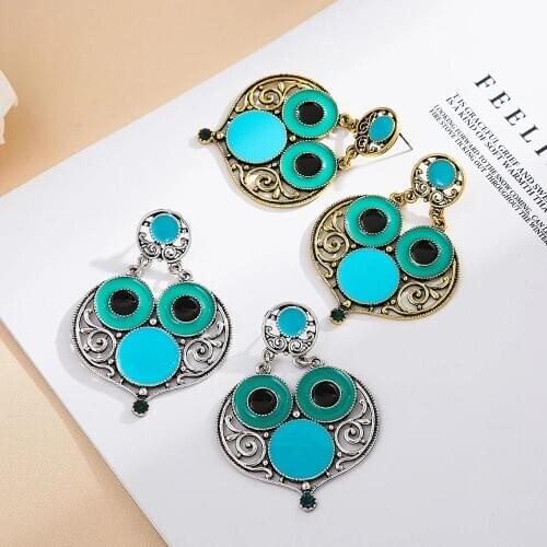 2020 Ethnic Afghan Indian Cartoon cute Hollow Out Owl Earring Retro Style New Earring Design Gold color Fashion Party Jewelry