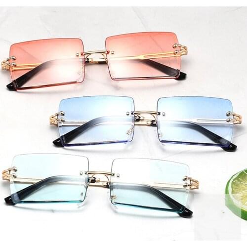 2021 Retro Sunglasses Women Brand Designer Fashion Rimless Gradient Sun Glasses Shades Cutting Lens Ladies Frameless Eyeglasses