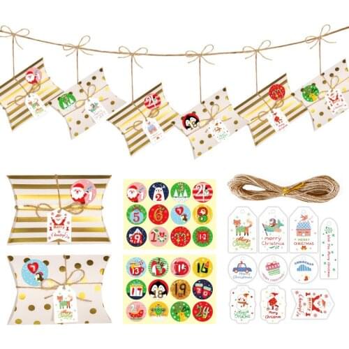 24 Sets Christmas Creative Gift Bags Bronzing Pillow Box Festive Party Decoration Candy Bags Packaging Bags with Stickers