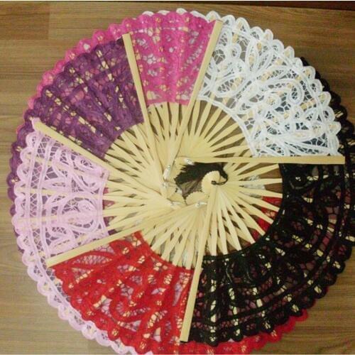 27cm Handmade Cotton Battenbury Lace Folding Hand Fan for Party Bridal Gift Wedding Decoration Lady 's Embroidery Fans ZA3338