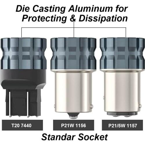 2X 1156 LED P21W 5W W21W 1157 7440 Ba15s Bay15D T20 Die-cast Aluminum Car Light Auto Reverse Parking Lamp DRL Bulb White 12V/24V