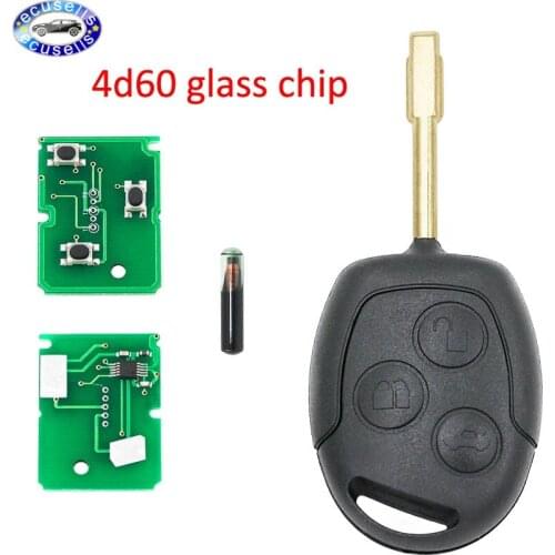 3 Button Remote Key with Transponder Chip 4D60 Glass For Ford Mondeo Fiesta C-max