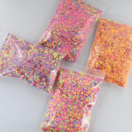 50g/pack Nail Sequins Mixed-Size Round/Heart-shape/hexagon Fluorescent 4 Colors Manicure Decorations Nail Tips Glitter Sequins