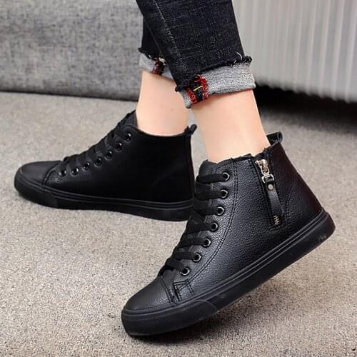 Unisex PU leather boots women zipper luxury brand ankle boots girls student school autumn shoes 2019 stiefeletten damen leder