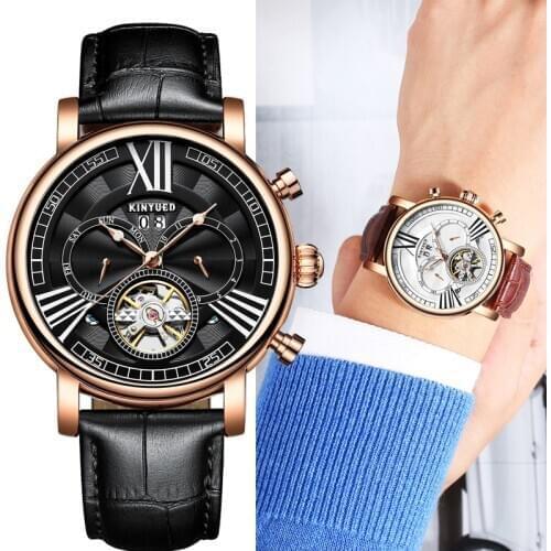 KINYUED Top Brand Luxury Mens Watches Tourbillon Skeleton Watch Men Automatic Mechanical Wrist Watch Gents Military horloges Man