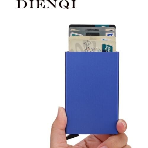 DIENQI Business Cards Holder Unisex Metal Wallet Case RFID Card Pocket Protector Mens Women Automatic Pop Up Credit Card Holder