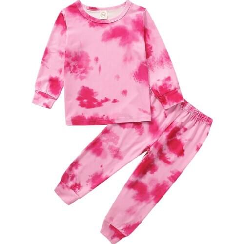 Kids Baby Boys Girls Tie-dye Printed Clothes Set 2Pcs Homewear Pajama Sets Long Sleeve Tops Tee Pants Outfits For 18Month-6Years