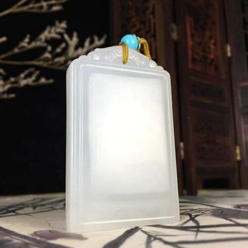 J36#Hetian jade white jade pendant, Ping Anping peace