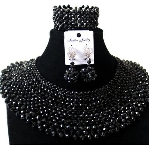 Dudo Big African Jewellery Set Collar Design Nigerian Necklace Set Crystal Black Bracelet and Earrings