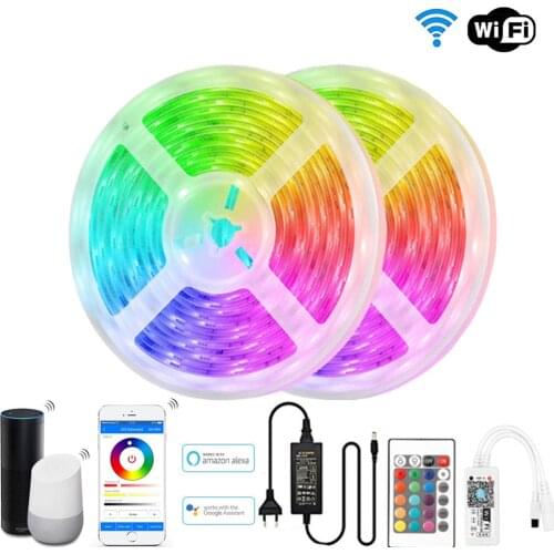 5M 10M Wireless Phone Control WiFi LED Strip Works With Alexa Google Home IFFFT SMD 5050 12V RGB WiFi Control Tape Ribbon