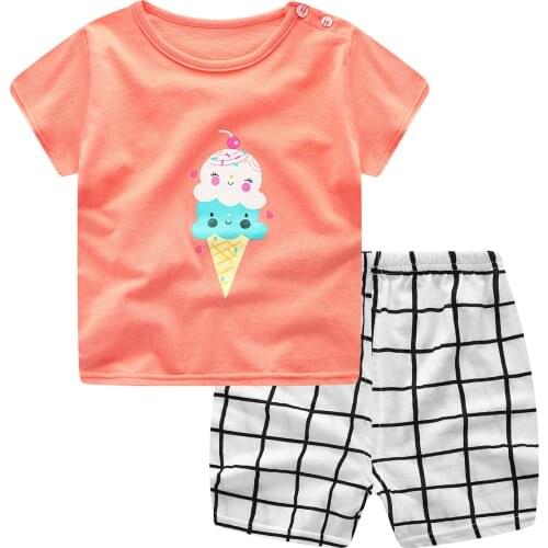 2019 Summer Baby Boys Clothing Sets Cartoon Plaided Icecream Print T-shirt + Shorts 2 Pieces Set Boy Clothes Girls Clothes