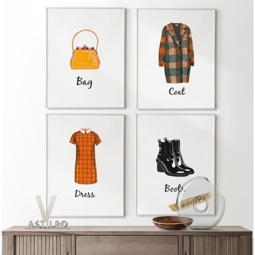 Fashionable Clothes Watercolour Sketch Poster Female Glam Girls Clip Art Canvas Painting Modern Classic Home Decor Wall Stickers