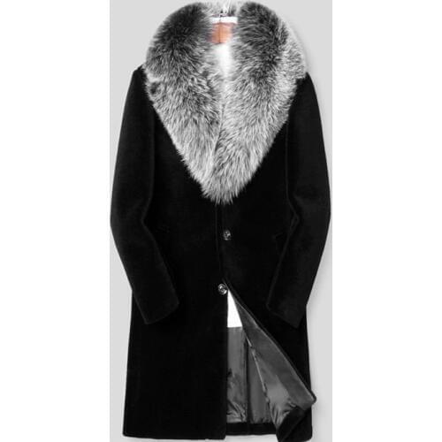 Mens Faux Fur Mink Fur Coat one Mens long Leather Fox Fur Collar Fur coat Mens Black coat More size S-5XL 6XL