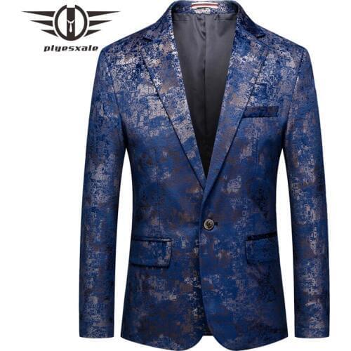 Plyesxale Men Printed Blazers Brand Clothing 2019 Slim Fit Navy Blue Mens Blazer Jacket Autumn 6XL Chaqueta Formal Hombre Q807